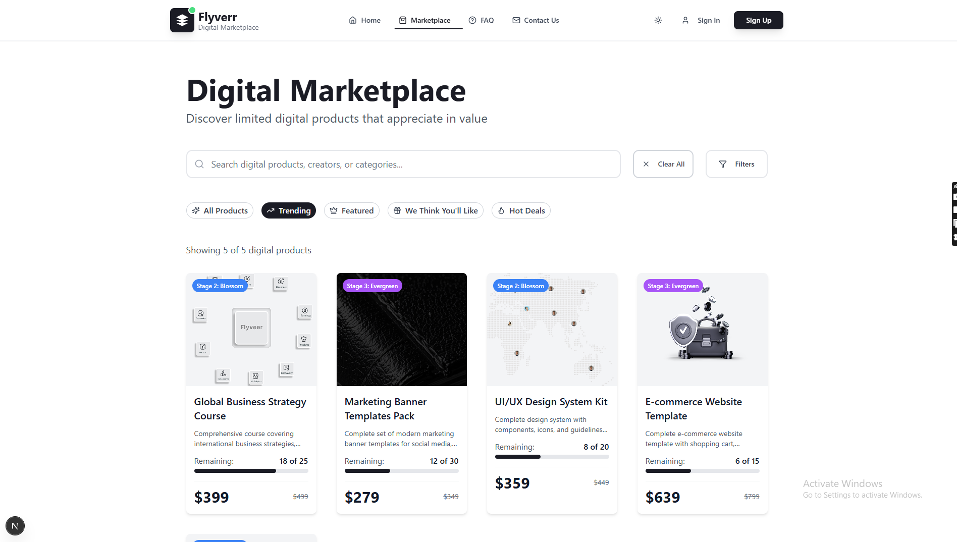 Flyverr marketplace browse view